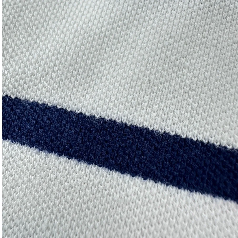 Polo Ralph Lauren Polo Shirt Mens L White/Blue Striped Cotton Pony Pique Golf